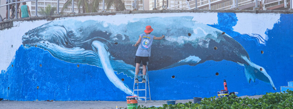 Murais de Baleia em São Conrado unem arte, comunidade e oceano em ação inédita do Rio Eco