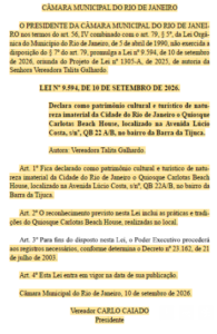 Quiosque Carlotas Beach House é reconhecido como patrimônio cultural e turístico do Rio